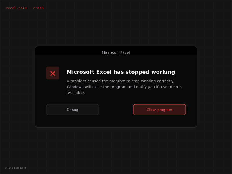 Microsoft Excel has stopped working dialog
